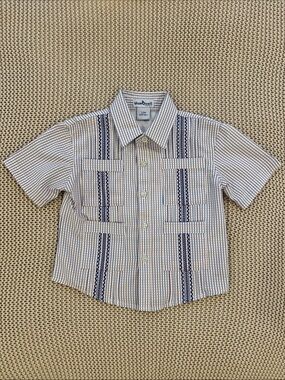 Blue Quail White, orange & navy Short Sleeve Button-Down boys guayabera Shirt